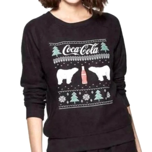 Coca Cola Sweaters - 🎉NWT CocaCola Black Longsleeve Sweatshirt w Polar Bears & Christmas Trees Sz Sm